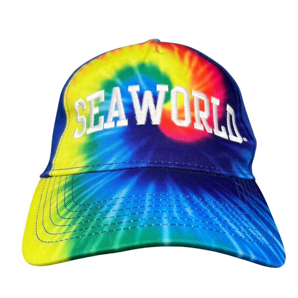 SeaWorld Souvenir Snapback Hat Mens OS Tie Dye Rainbow Logo Theme Park Cap